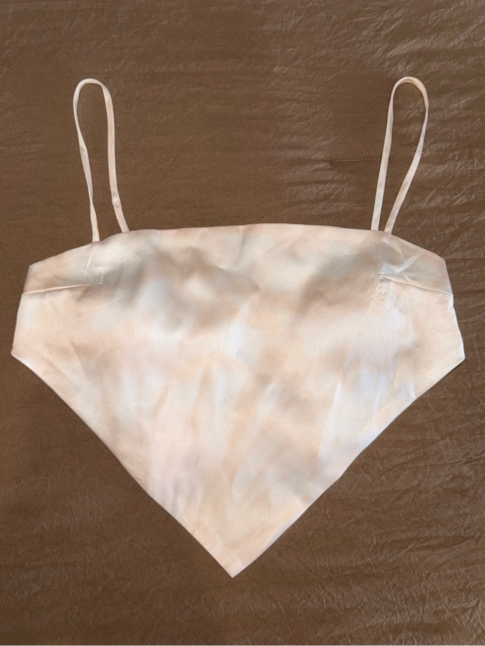 Satin Triangle Handkerchief Crop Top in Ivory/Pink